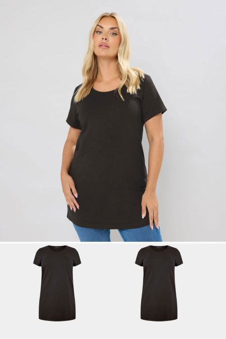 Yours Set Van Twee Paar Lange Tshirts Van Katoenmix In Zwart