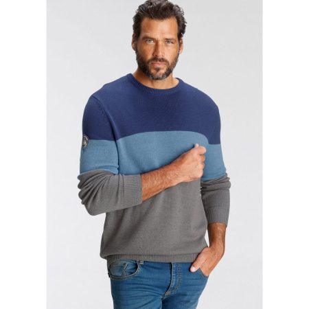 Man's World Trui met ronde hals Tot maat 5 XL met blokstrepen