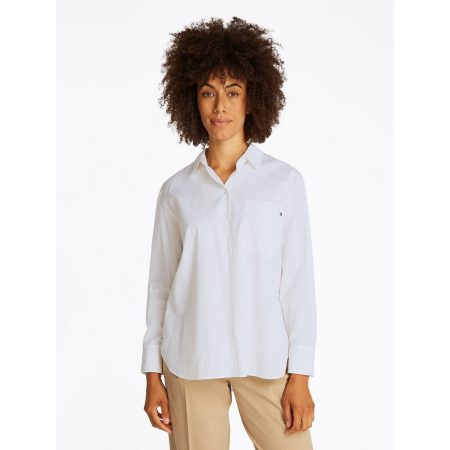 Tommy Hilfiger Overhemdblouse ESS POPLIN EASY FIT SHIRT Achter langer gesneden met afgeronde zoom