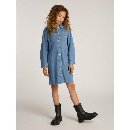 Calvin Klein Jeans jurk LT BL TENCEL DENIM SHIRT DRESS voor kinderen tot 16 jaar met logostiksel