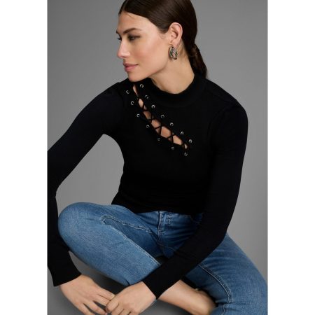 Melrose Trui met staande kraag met sier-vetersluiting