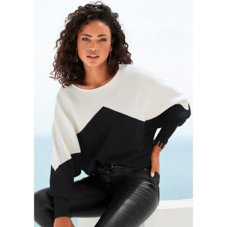 Lascana Gebreide trui met colorblock-look en lichte vleermuismouwen