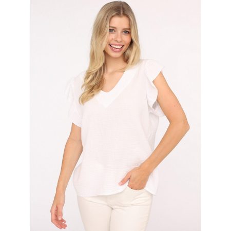 Zwillingsherz Blouse met korte mouwen Giselle met stijlvolle ruches-mouwen