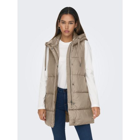 Only Bodywarmer ONLASTA – Lange gewatteerde bodywarmer met capuchon voor koude dagen