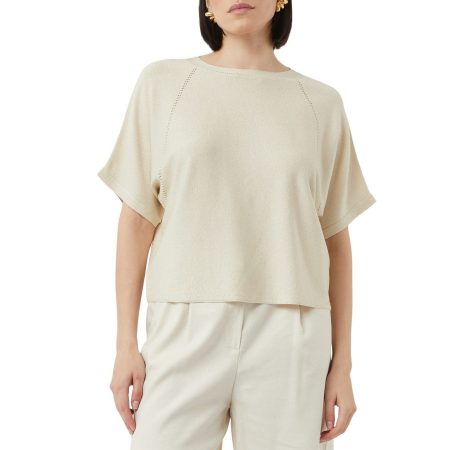 Comma Trui met korte mouwen met gaatjespatroon-details en ronde hals