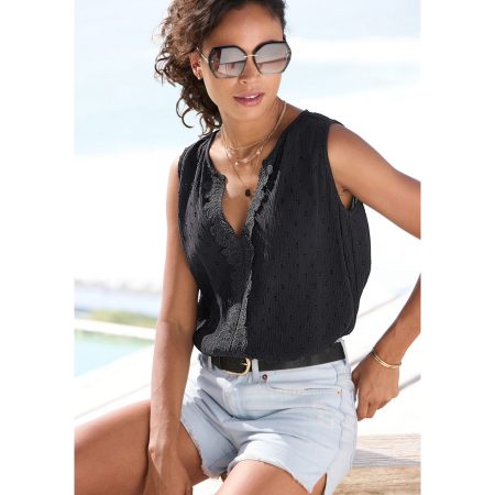 Lascana Crêpe-blouse met kanten beleg voor