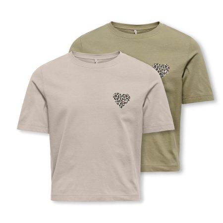 KIDS ONLY Shirt met ronde hals KOGREX LEO HEART S/S TOP JRS 2-PACK (Set van 2)