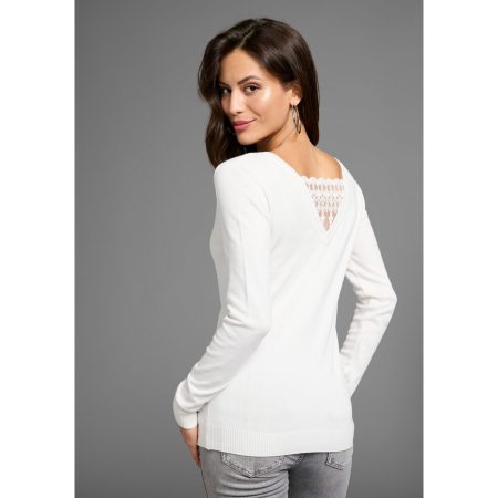 Laura Scott Trui met V-hals met kant in de ruguitsnijding