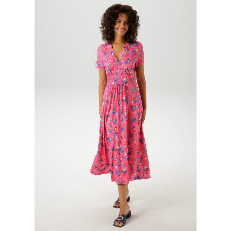 Aniston CASUAL Zomerjurk met kunstzinnige bloemen en bladeren bedrukt