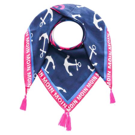 Zwillingsherz Modieus sjaaltje Vierkant "Strandgeluk" met grote anker en kwastjes