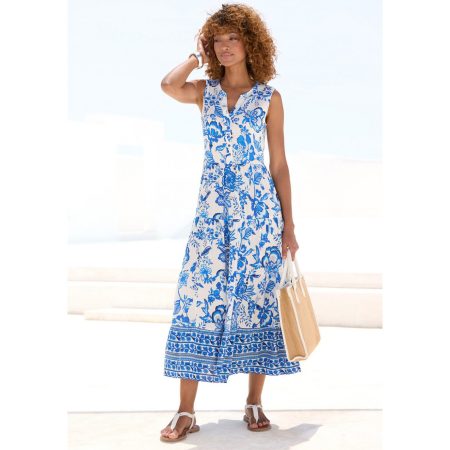 Lascana Maxi-jurk met bloemenprint en knoopsluiting
