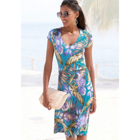 Lascana Mini-jurk met v-hals in alloverprint