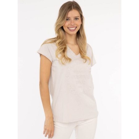 Zwillingsherz Shirt met korte mouwen "Positive Mind" met v-halslijn en stempeldruk