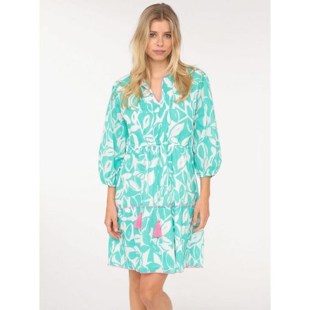 Zwillingsherz Zomerjurk Bladeren Tweekleurig met franjes en contrasterende details