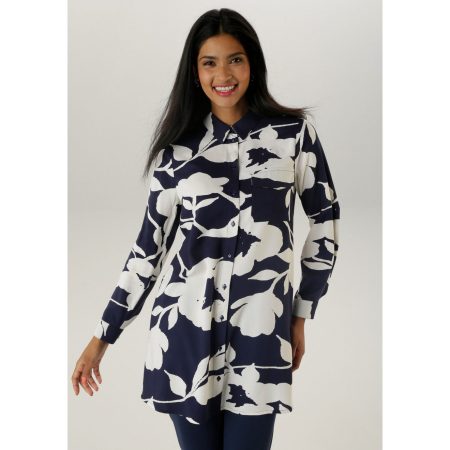 Aniston SELECTED Lange blouse met aantrekkelijke patroon en oprolbare mouwen