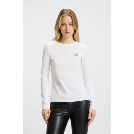 HUGO Blue Longsleeve Daliria met label-badge met happy hugo logo