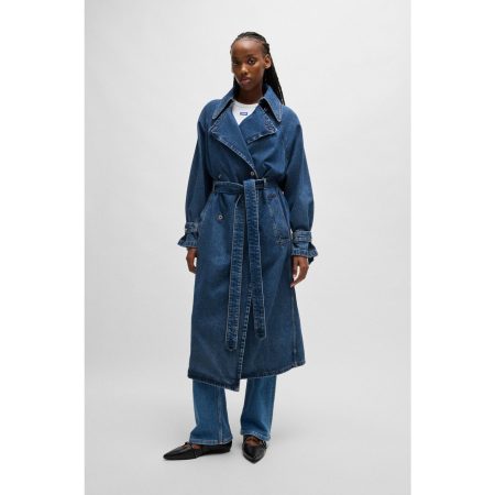HUGO Blue Trenchcoat Garena met tailleband