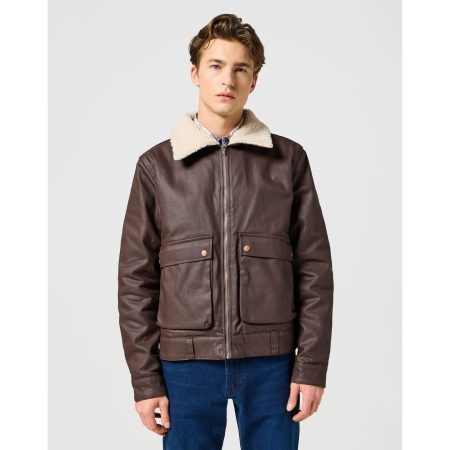 Wrangler Leren jack WRANGLER AVIATOR met riemlussen aan de zoom
