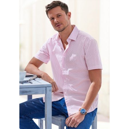 H.I.S Overhemd met korte mouwen Regular fit allover bedrukt van 100% katoen