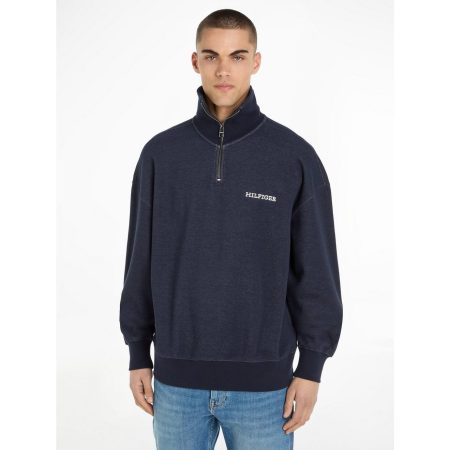 Tommy Hilfiger Sweatshirt MONOTYPE HONEYCOMB 1/4 ZIP Tommy Hilfiger vlag-borduursel op de rits en rug