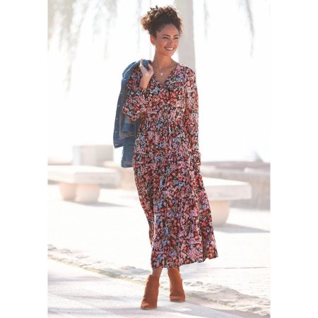 Lascana Maxi-jurk met bloemenprint en v-hals