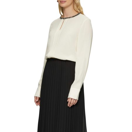 s.Oliver BLACK LABEL Blouse met lange mouwen met decoratieve applicatie aan de halslijn