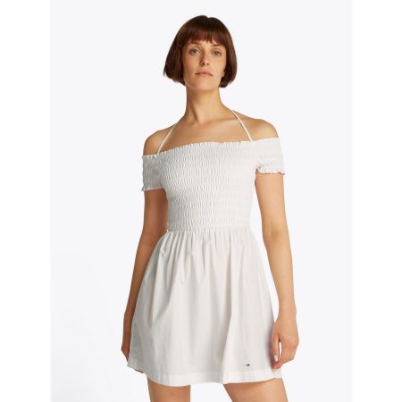 TOMMY JEANS Gesmokte jurk TJW RUCHE F&F POPLIN DRESS EXT