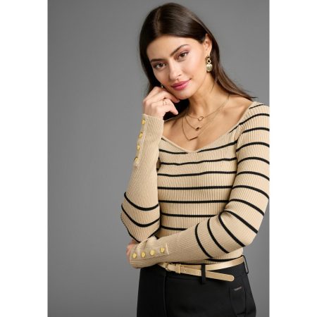Laura Scott Gestreepte trui met golvende halslijn