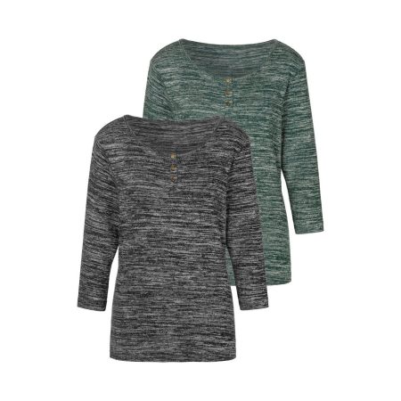 Lascana Shirt met 3/4-mouwen Met goudkleurige knopen van zachte viscosekwaliteit (Set van 2)