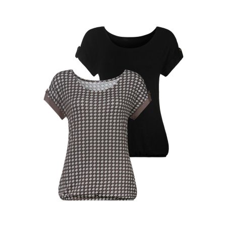 Vivance T-shirt met klein beleg en goudkleurige knoop onder aan de mouwen (Set van 2)