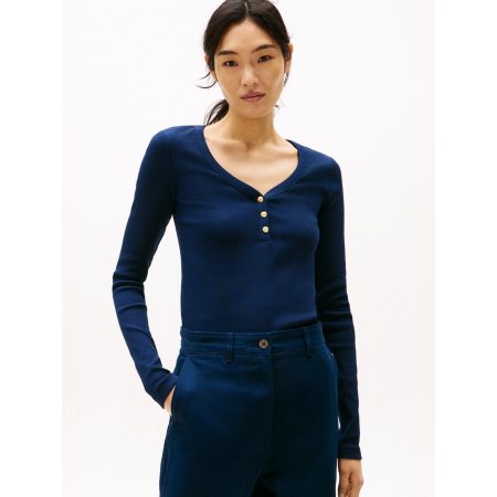 Tommy Hilfiger Shirt met lange mouwen SLIM HENLEY GB SCOOP-NK LS met ribstructuur