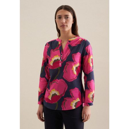 seidensticker Klassieke blouse Zwarte roos Tuniek bloemmotief