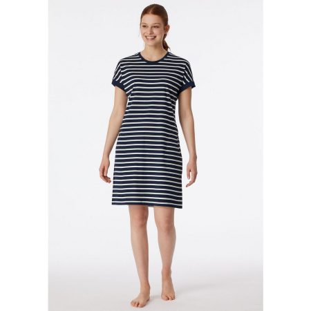 Schiesser Nachthemd Casual Essentials met garen-geverfde strepen en sportieve zakken