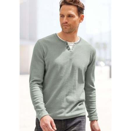 H.I.S Gebreide trui Pullover met hoogwaardige halsafwerking in double-layer look