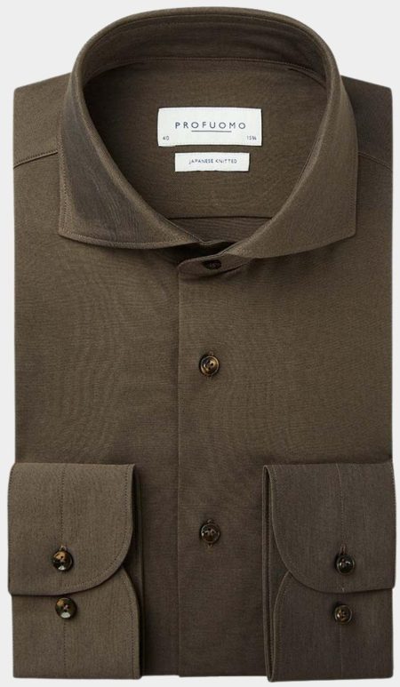 Profuomo Business hemd lange mouw Bruin Japanese knitted PPVH10047I/H