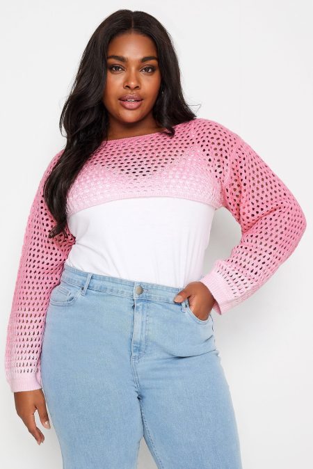 Yours Gehaakte Ultra Cropped Top In Ombre Roze