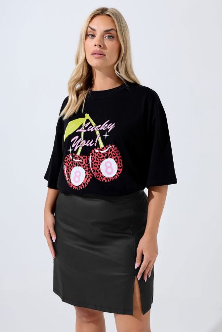 Limited Collection Minirok Van Imitatieleer Met Zijsplit In Zwart