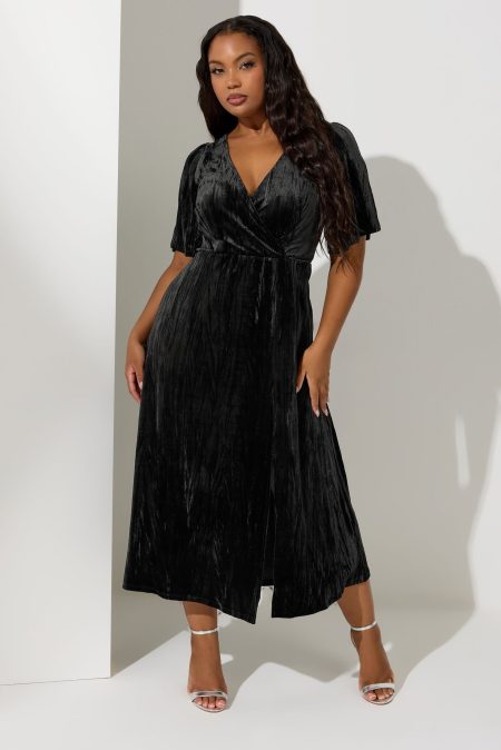 Yours London Wikkeljurk Van Gekreukt Fluweel In Zwart Size 58-60