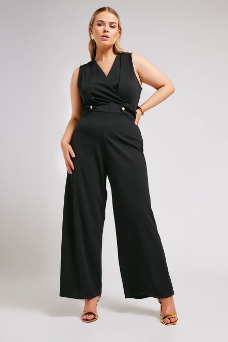 Yours London Jumpsuit Zonder Mouwen Met Wijde Pijpen In Zwart