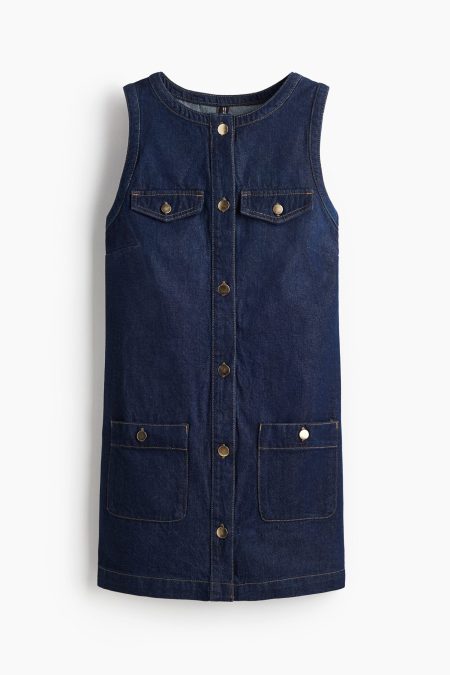 H & M - Mouwloze denim jurk - Blauw