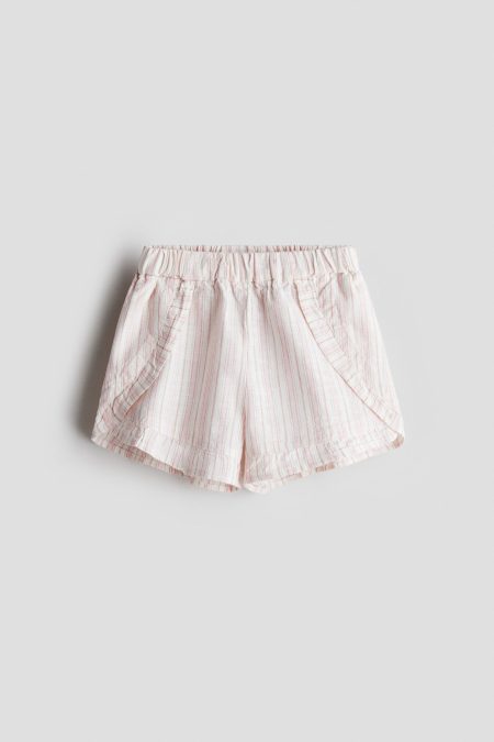 H & M - Short van linnenmix met volants - Roze