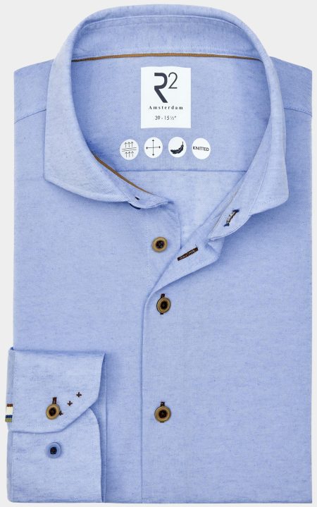 R2 Amsterdam Casual hemd lange mouw Blauw Linen cotton knitted 128.WSP.019/018
