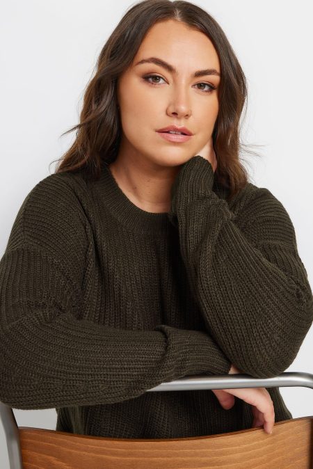 Yours Gebreide Trui Met Lange Verlaagde Mouwen In Chocoladebruin