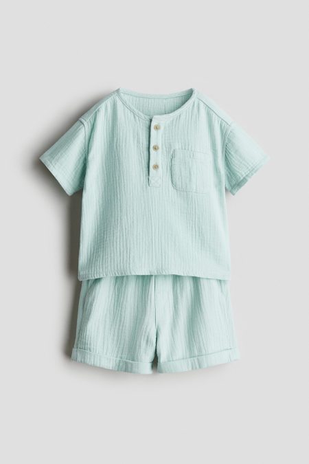 H & M - Tweedelige set van katoenen mousseline - Turquoise