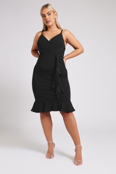 Yours London Wikkeljurk Met Camibandjes En Ruchedetail In Zwart