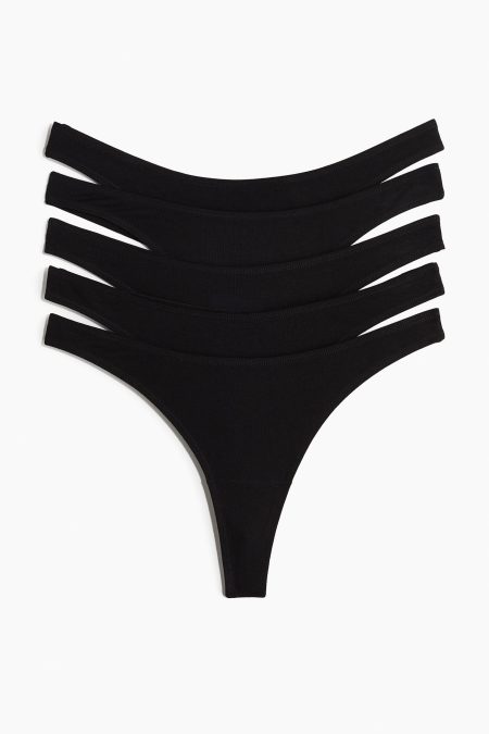 H & M - Set van 5 katoenen slips - Thong - Zwart