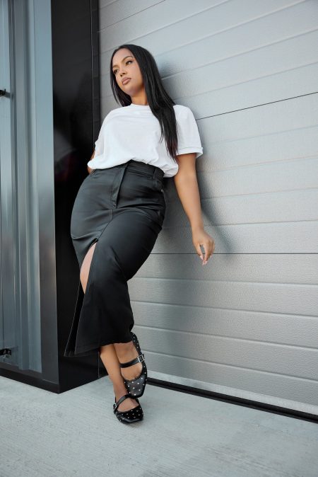 Yours Midaxirok Met Coating En Splitdetail Aan De Voorkant In Zwart