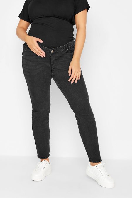 Bump It Up Maternity Skinny Ava Jeans Met Onafgewerkte Zoom In Zwarte Wassing