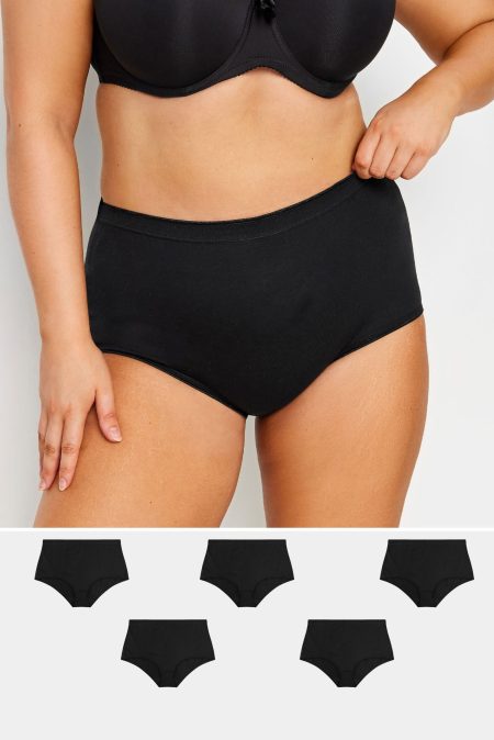 Yours 5 Pack Tailleslips Van Katoenmix Met Stretch In Zwart Size 66-68