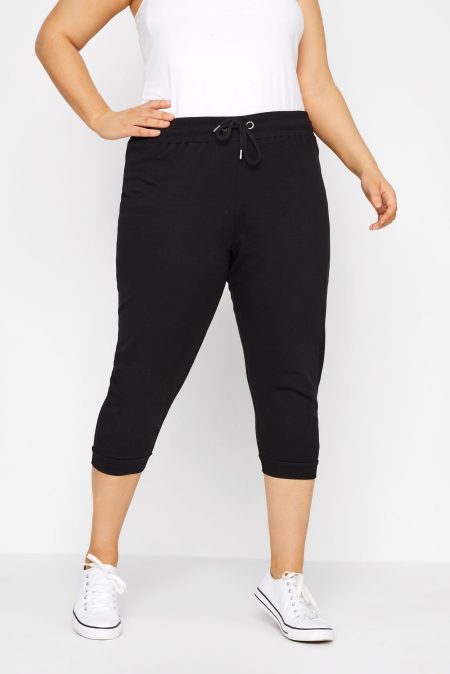 Yours Cropped Joggingbroek Van Katoen Met Elastische Tailleband In Zwart